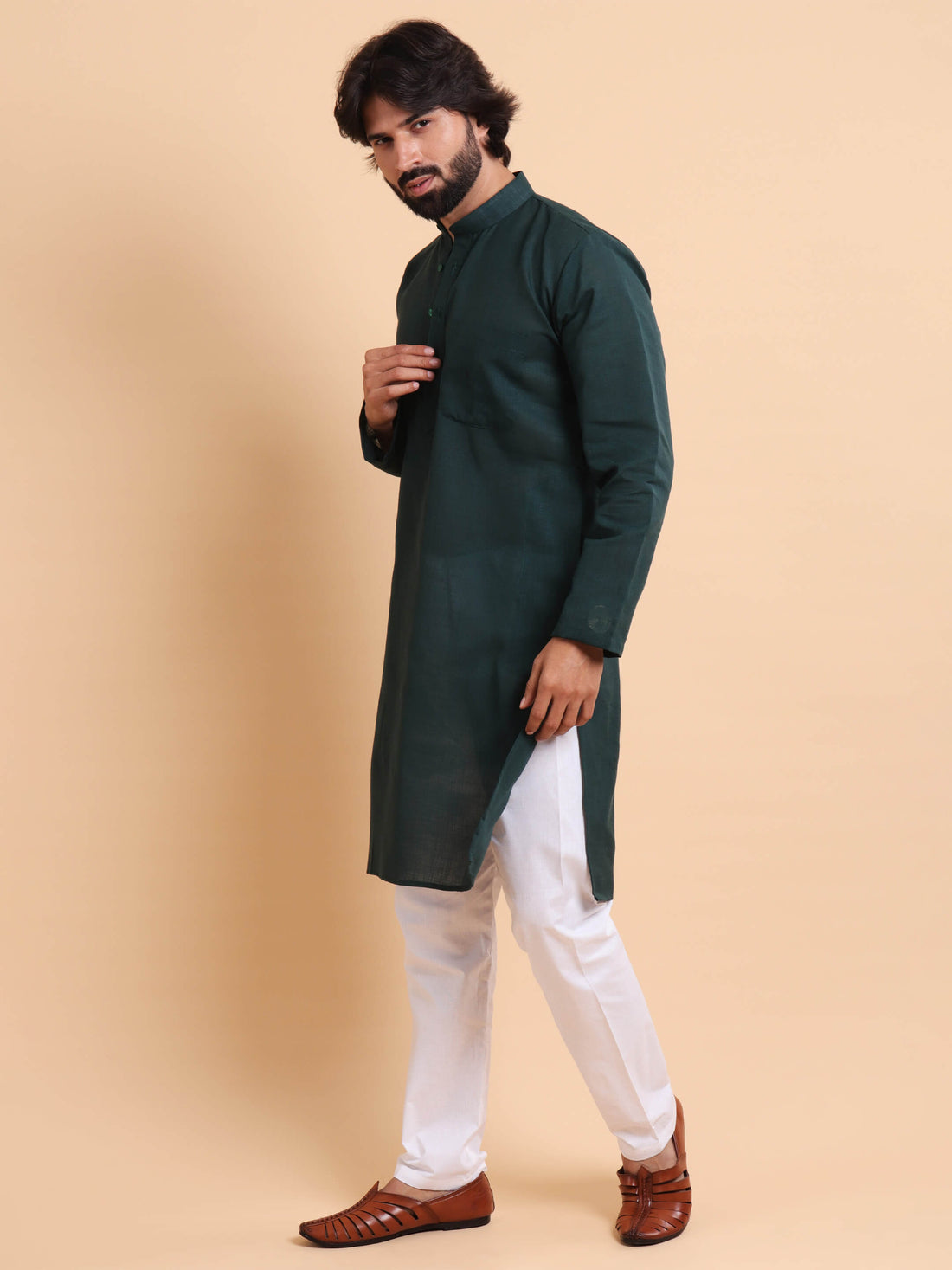 Men Timeless Dark Green Kurta Trouser Set