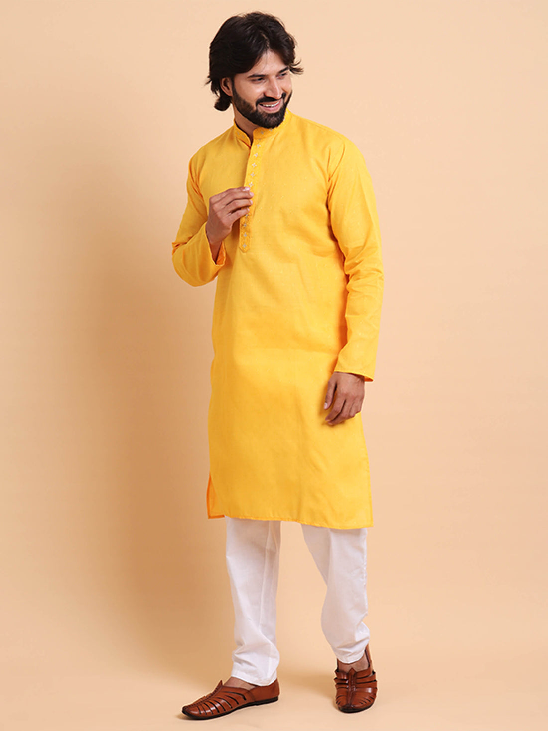 Men  Stunning Yellow Kurta Trouser Set