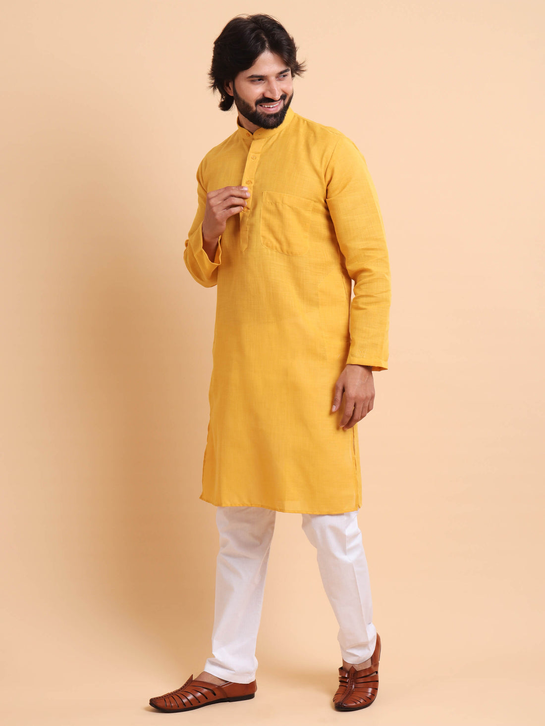 Men Classic Rich Yellow Kurta Trouser Set