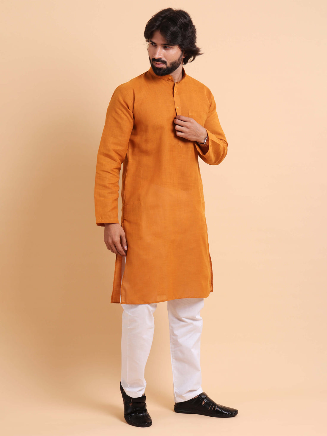 Men Timeless Yellow Kurta Trouser Set